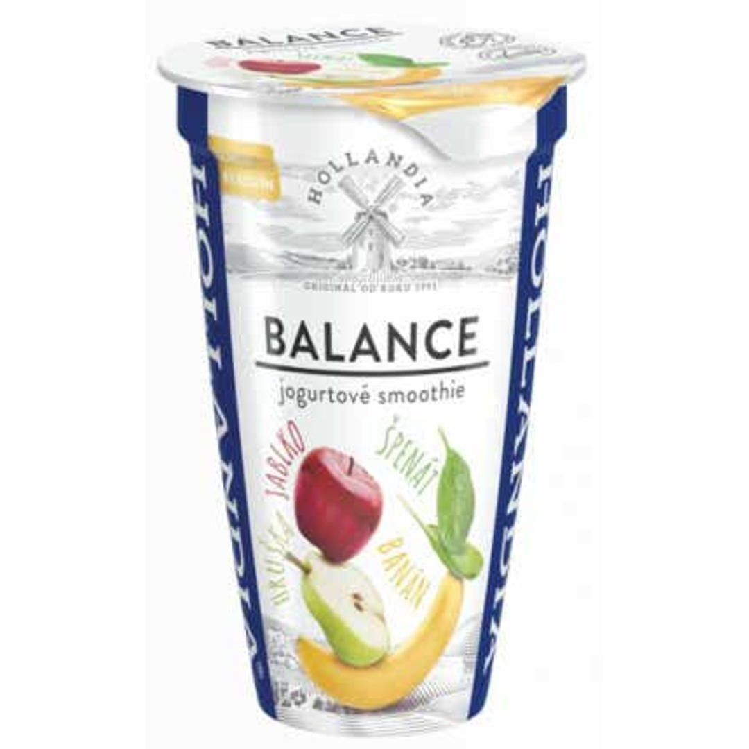 Hollandia Balance jogurtové smoothie banán, hruška, jablko, špenát
