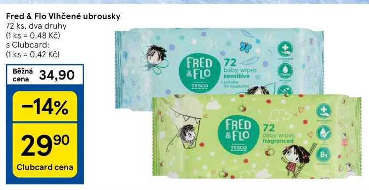 Fred & Flo Vlhčené ubrousky 72 ks, dva druhy 