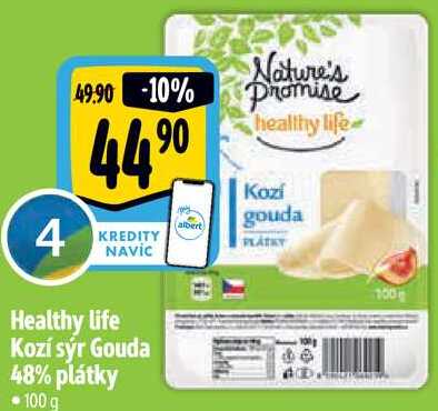 Healthy life Kozí sýr Gouda 48% plátky, 100 g