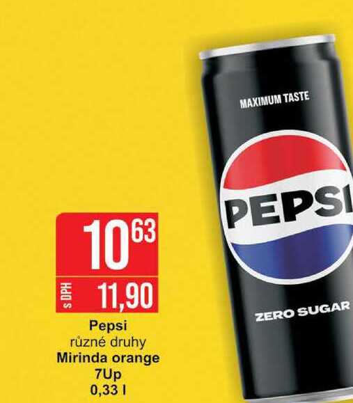 Pepsi různé druhy Mirinda orange 7Up 0,33l