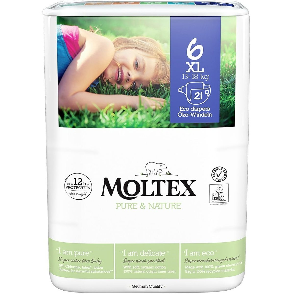 Moltex Pure & Nature EKO Jednorázové dětské plenky XL 13–18 kg (velikost 6)