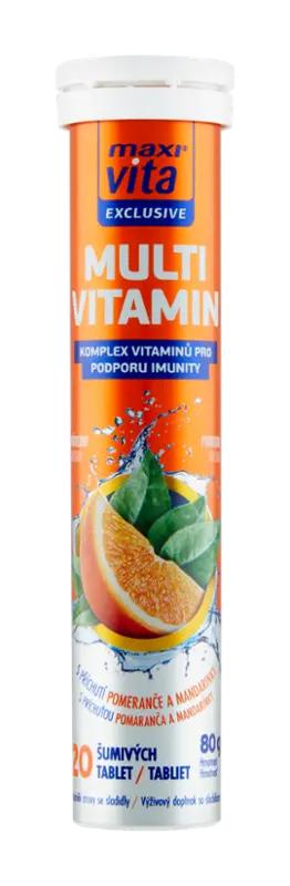 Maxi Vita Šumivé tablety multivitamin s příchutí pomeranče a mandarinky, doplněk stravy, 20 ks