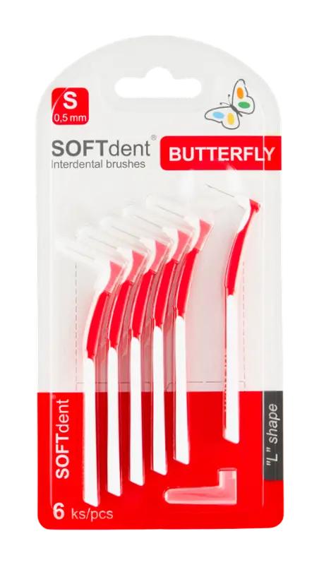 Soft Dent Mezizubní kartáček zahnutý Butterfly 0,5 mm, 6 ks