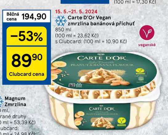 Carte D'Or Vegan zmrzlina banánová příchuť, 850 ml