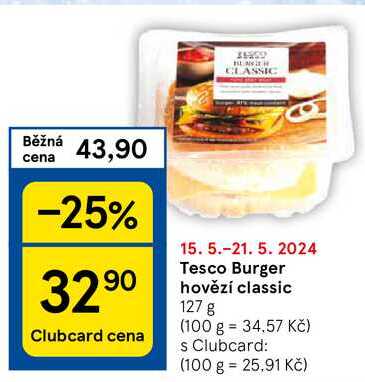 Tesco Burger hovězí classic, 127 g 