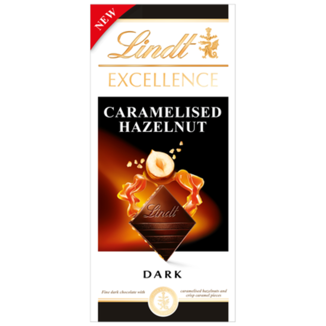 Lindt Excellence Hořká čokoláda s kousky karamelu a lískových ořechů