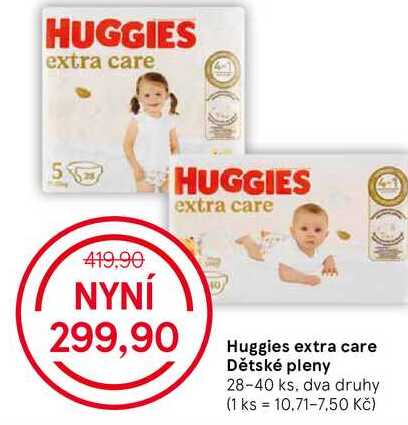 Huggies extra care Dětské pleny, 28-40 ks. dva druhy 