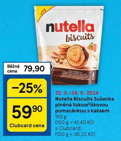 Nutella Biscuits Sušenka plněná lískooříškovou pomazánkou s kakaem, 193 g