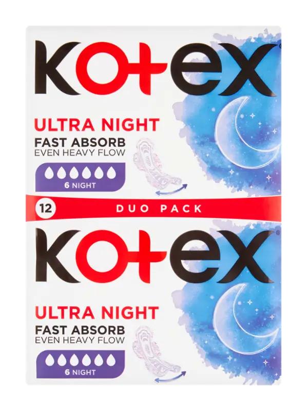 kotex Dámské hygienické vložky Ultra Night duopack, 12 ks