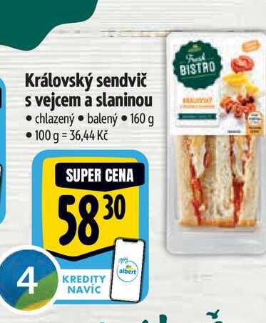 Královský sendvič s vejcem a slaninou 160 g