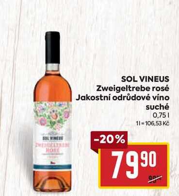 SOL VINEUS Zweigeltrebe rosé Jakostní odrůdové víno suché 0,75l
