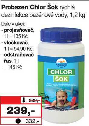 Probazen Chlor Šok rychlá dezinfekce bazénové vody, 1,2 kg