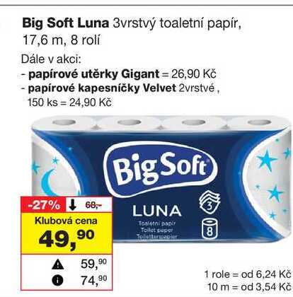 Big Soft Luna 3vrstvý toaletní papír, 17,6 m, 8 rolí 