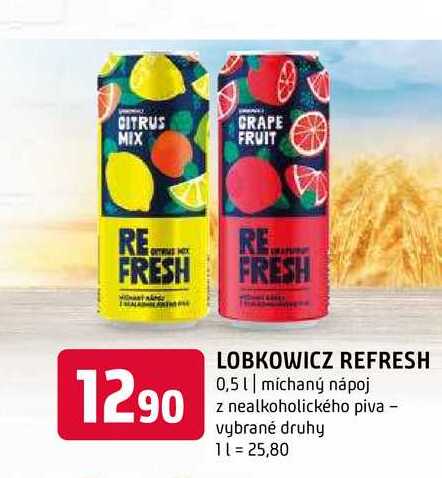 Lobkowicz refresh míchaný nápoj 0,5l z nealkoholického piva vybrané druhy