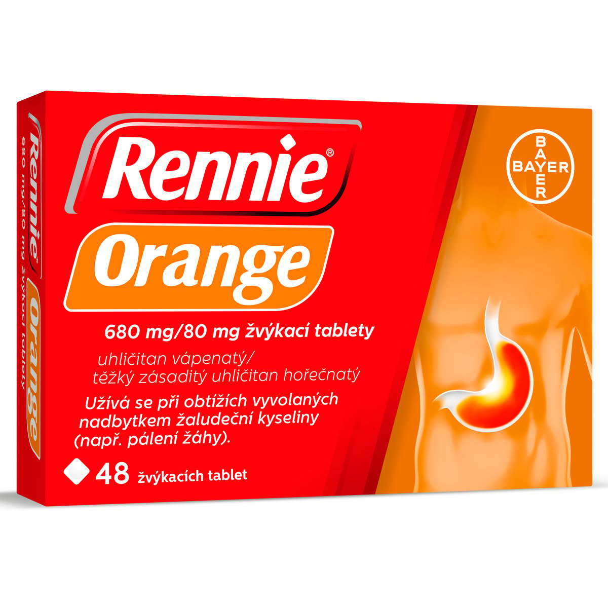 RENNIE ORANGE 680MG/80MG žvýkací tableta 48