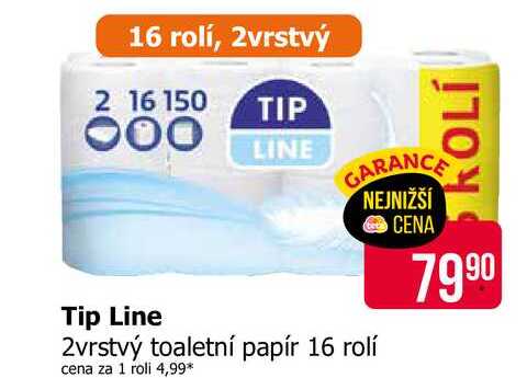 Tip Line 2vrstvý toaletní papír 16 rolí 