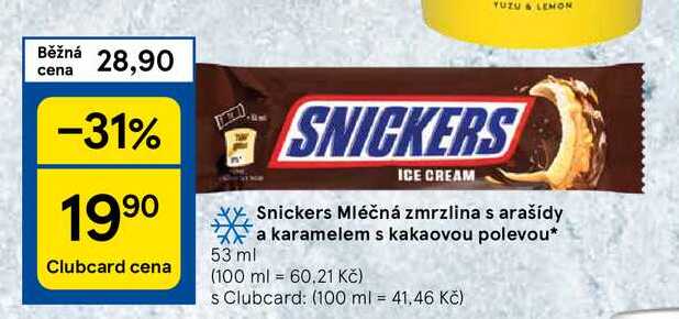 Snickers Mléčná zmrzlina s arašídy a karamelem s kakaovou polevou, 53 ml
