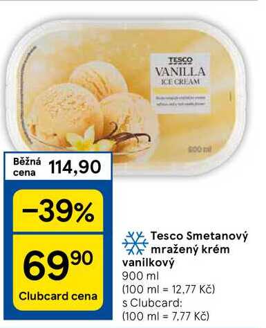 Tesco Smetanový mražený krém vanilkový, 900 ml 