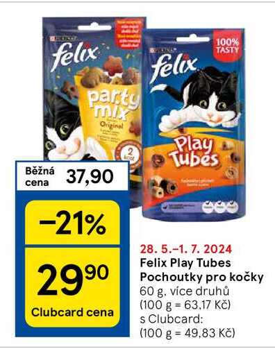 Felix Play Tubes Pochoutky pro kočky, 60 g
