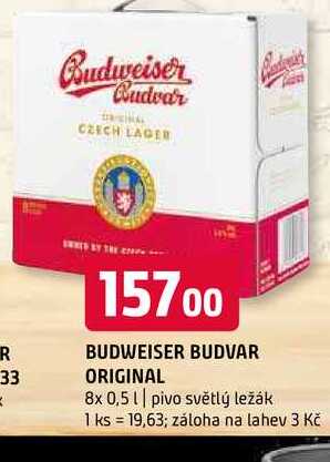 Budweiser Budvar B:Original Pivo světlý ležák 8 x 0,5l