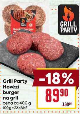 Grill Party Hovězí burger na gril cena za 400 g 