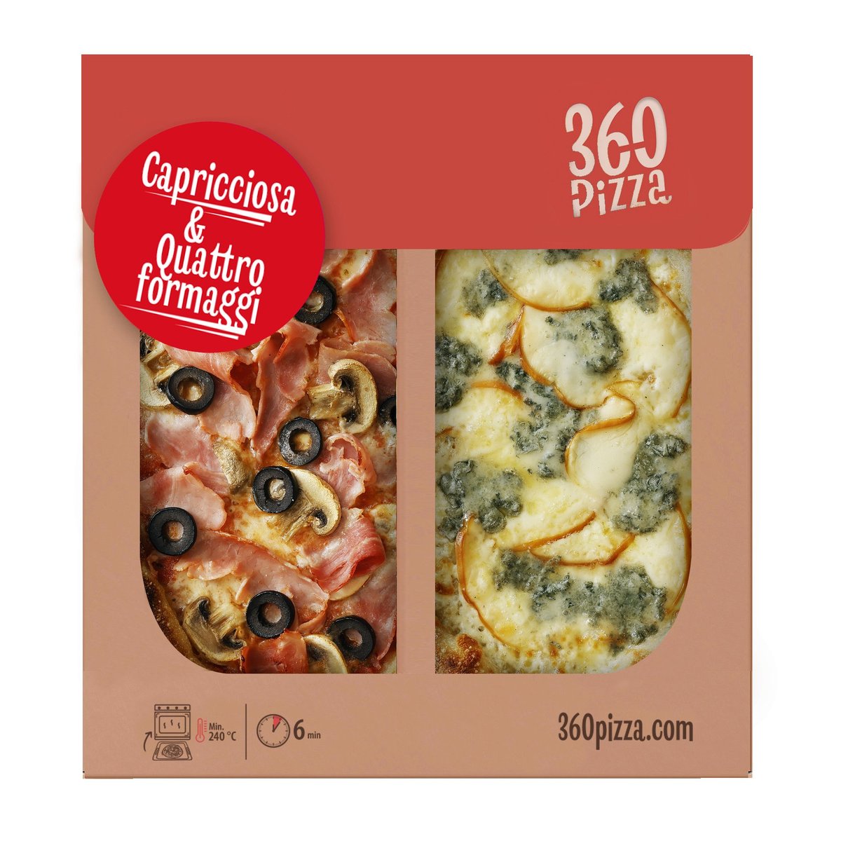 360 Pizza Duo Capricciosa a Quattro Formaggi