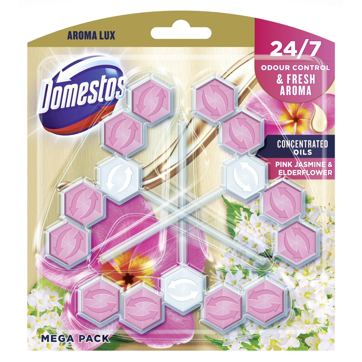 Domestos Aroma Lux Pink Jasmine & Elderflower tuhý WC blok 3×55 g