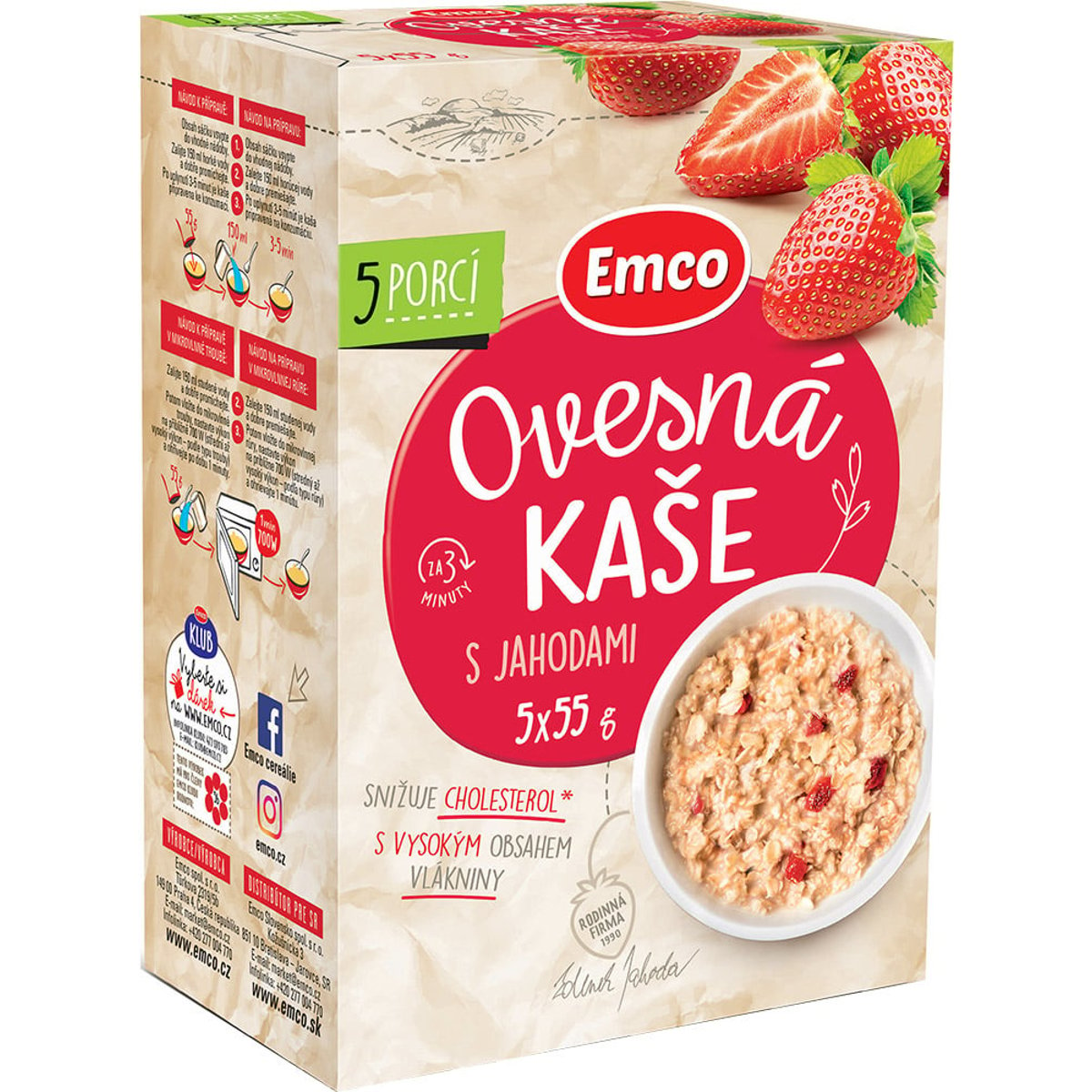 Emco Ovesná kaše s jahodami 5x55g