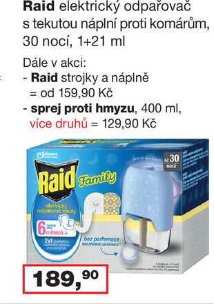 Raid elektrický odpařovač s tekutou náplní proti komárům, 30 nocí, 1+21 ml