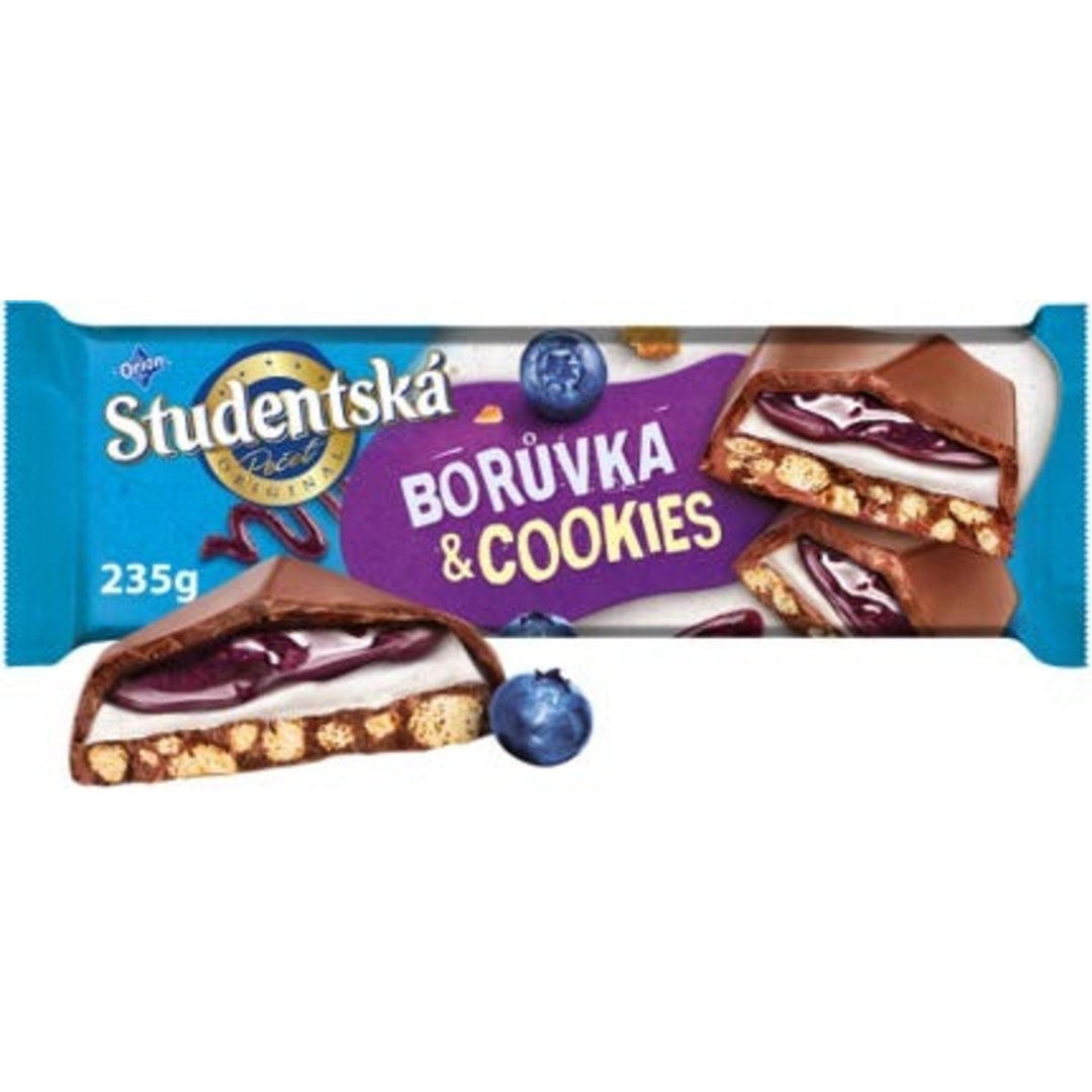 ORION Studentská pečeť Mléčná čokoláda Borůvka & Cookies