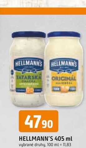 Hellmann's majonéza, tatarská omáčka 405ml, vybrané druhy