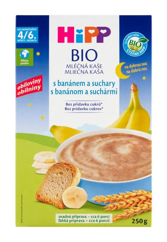 HiPP BIO Mléčná kaše na dobrou noc s banánem a suchary, 250 g