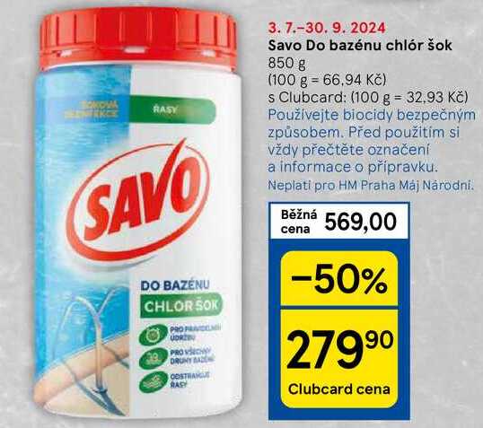 Savo Do bazénu chlór šok, 850 g