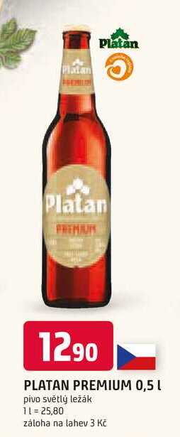 Platan Premium 11% pivo světlý ležák 0,5l v akci