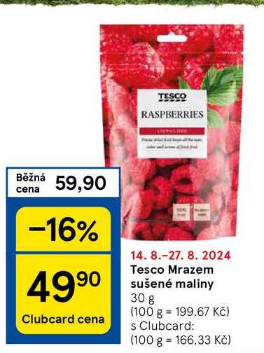 Tesco Mrazem sušené maliny, 30 g