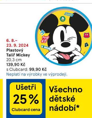 Plastový Talíř Mickey, 20,3 cm 