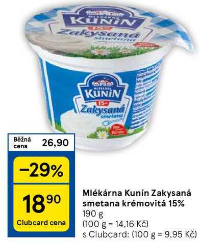 Mlékárna Kunín Zakysaná smetana krémovitá 15%, 190 g 