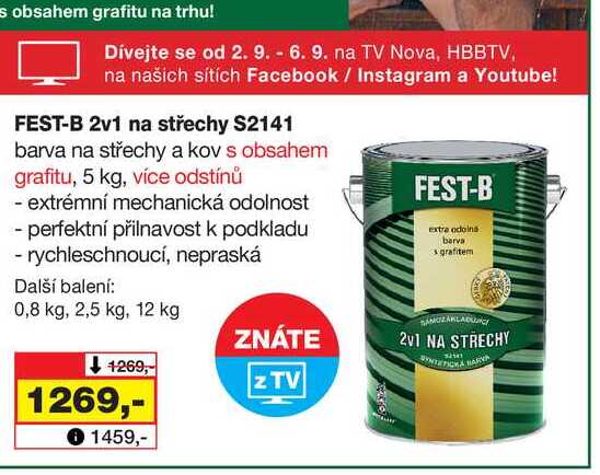 FEST-B 2v1 na střechy S2141 barva na střechy a kov s obsahem grafitu, 5 kg, více odstínů