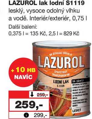 LAZUROL lak lodní S1119 lesklý, vysoce odolný vlhku a vodě. Interiér/exteriér, 0,75l