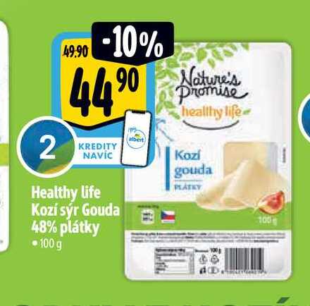 Healthy life Kozí sýr Gouda 48% plátky 100g