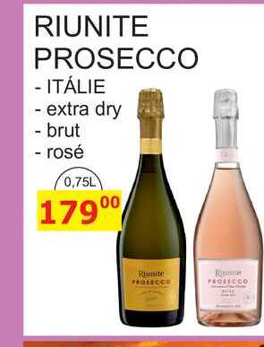 RIUNITE PROSECCO - ITÁLIE - extra dry - brut - rosé 0,75L 