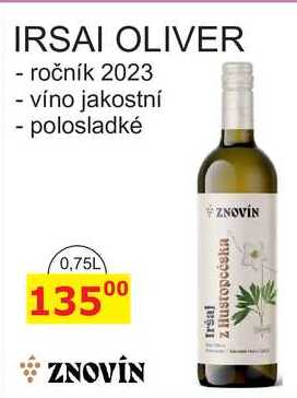 ZNOVÍN IRSAI OLIVER - ročník 2023 