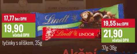 Lindt tyčinky 35g, 37g-38g 