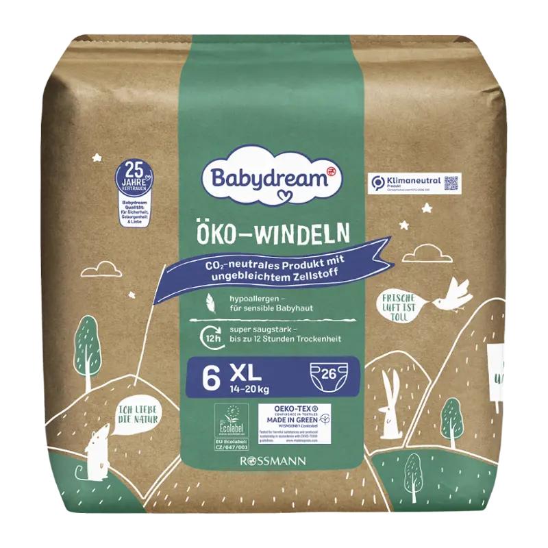 Babydream Jednorázové ekologické pleny XL 14 - 20 kg vel. 6, 26 ks