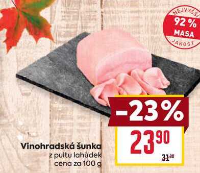 Vinohradská šunka z pultu lahůdek cena za 100 g