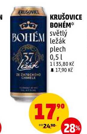 KRUŠOVICE BOHÉM světlý ležák plech, 0,5 l 