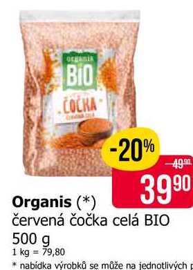 Organis červená čočka celá BIO 500 g