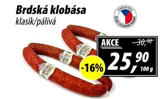 Brdská klobása klasik/pálivá, 100 g 