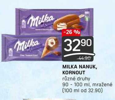 MILKA NANUK, KORNOUT různé druhy 90- 100 ml