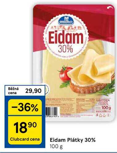 Eidam Plátky 30%, 100 g 